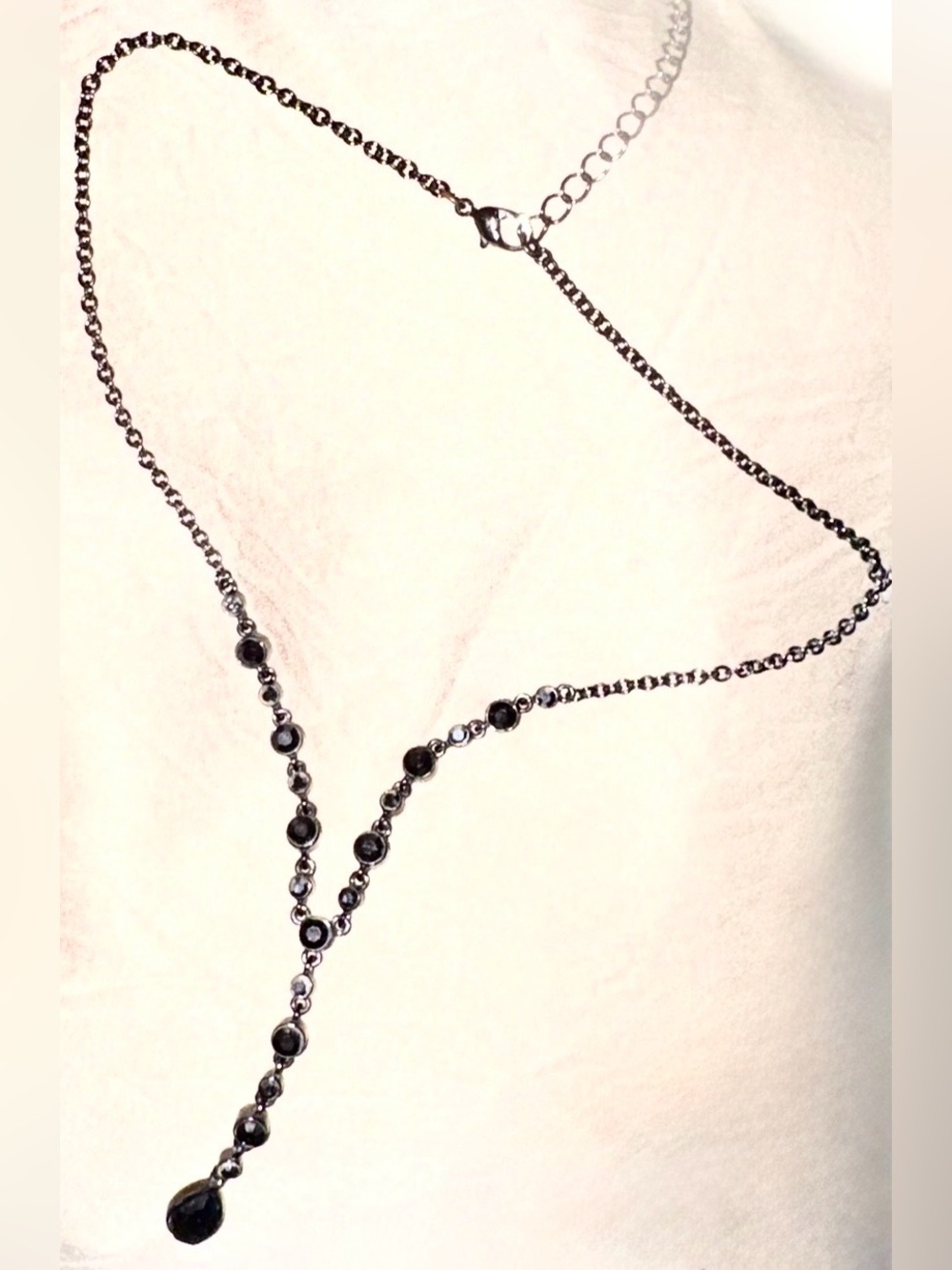 Delicate Y-Necklace with Black Bead Accents